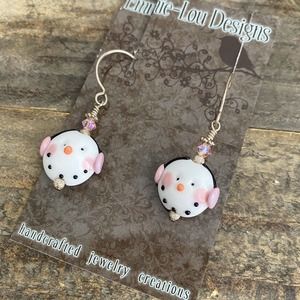 Sterling Silver Snowman Snowgirl Handmade Lampwork Dangle Earrings